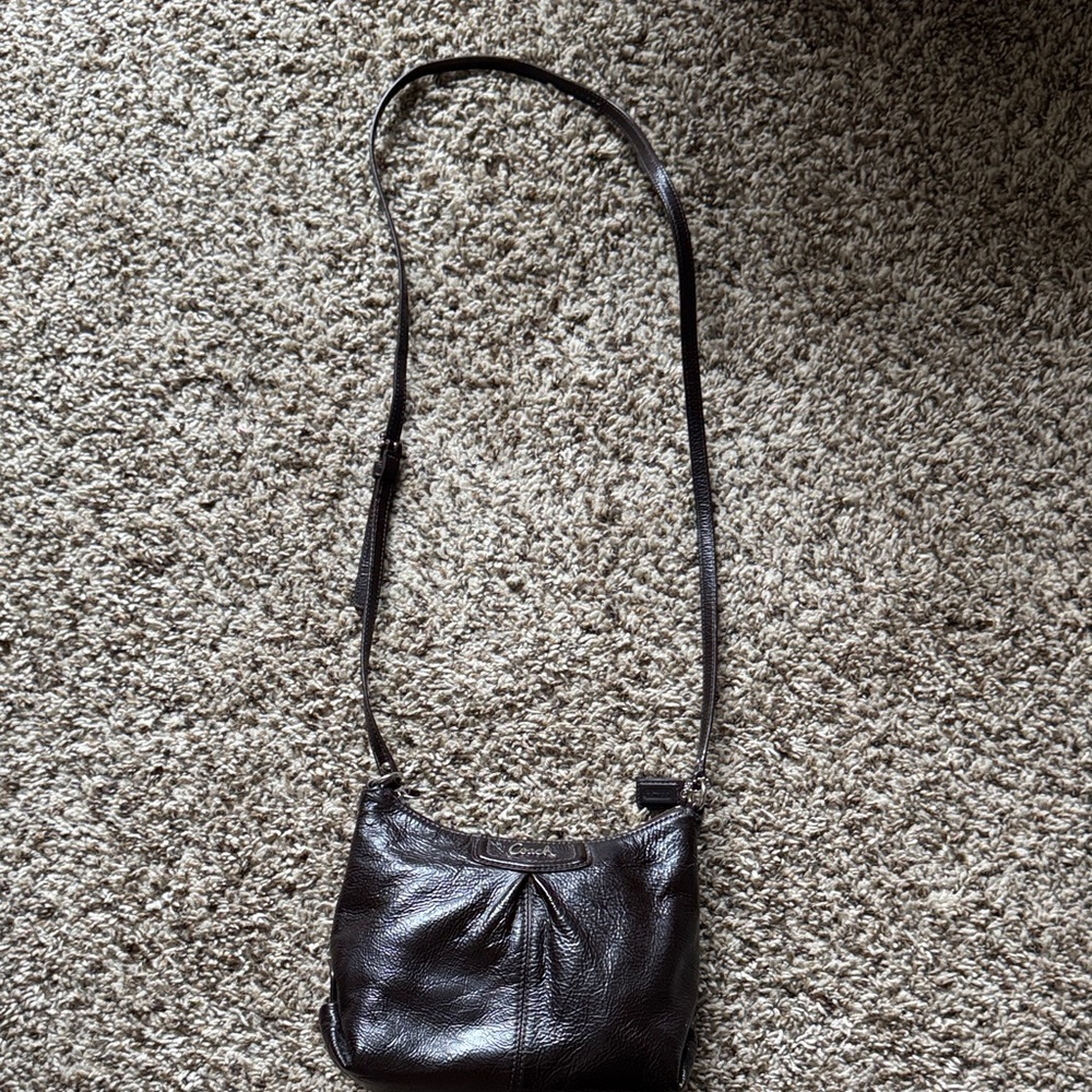 Coach Dark Brown Pebbled Leather Crossbody Bag